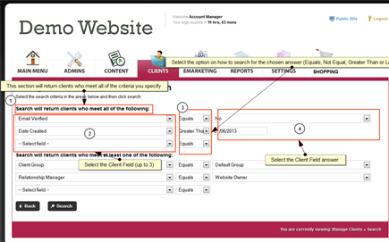 3. Search will return clients who meet all specified criteria